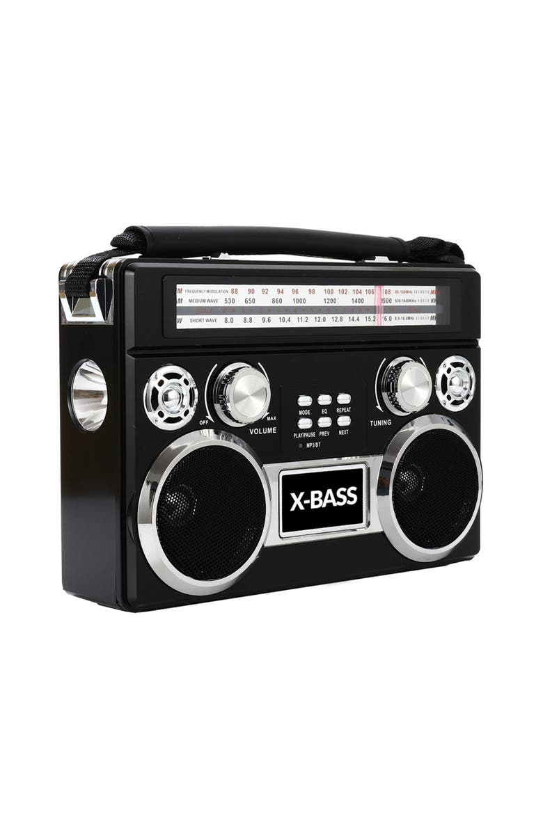 Retro 3 Band Radio With Bluetooth and Flashlight Black, Main, color, Black
