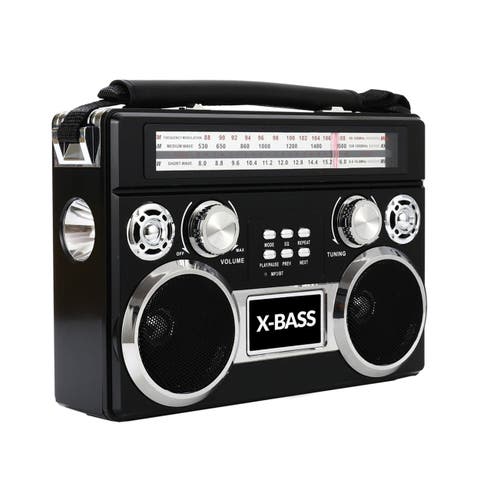 Retro 3 Band Radio With Bluetooth and Flashlight Black
