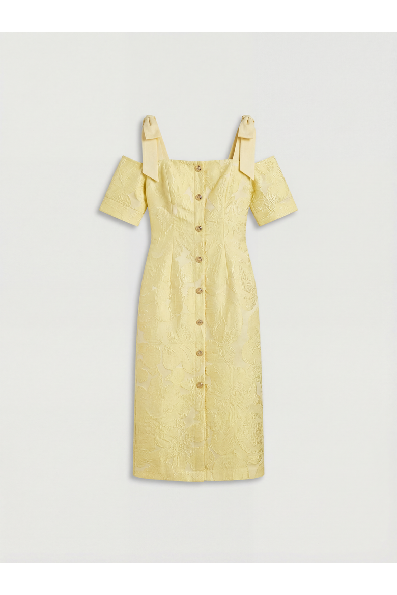 Button Detail Pencil Dress, Alternate, color, Lemon