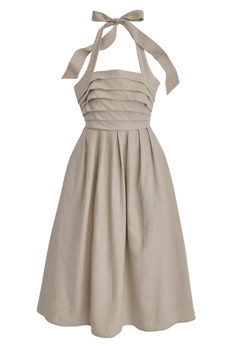 Pleated Halter Sundress, Alternate, color, NATURAL