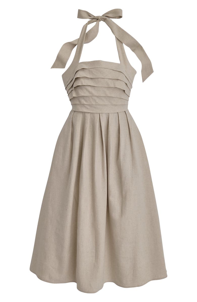 Donna Karan New York Pleated Halter Sundress, Alternate, color, Natural