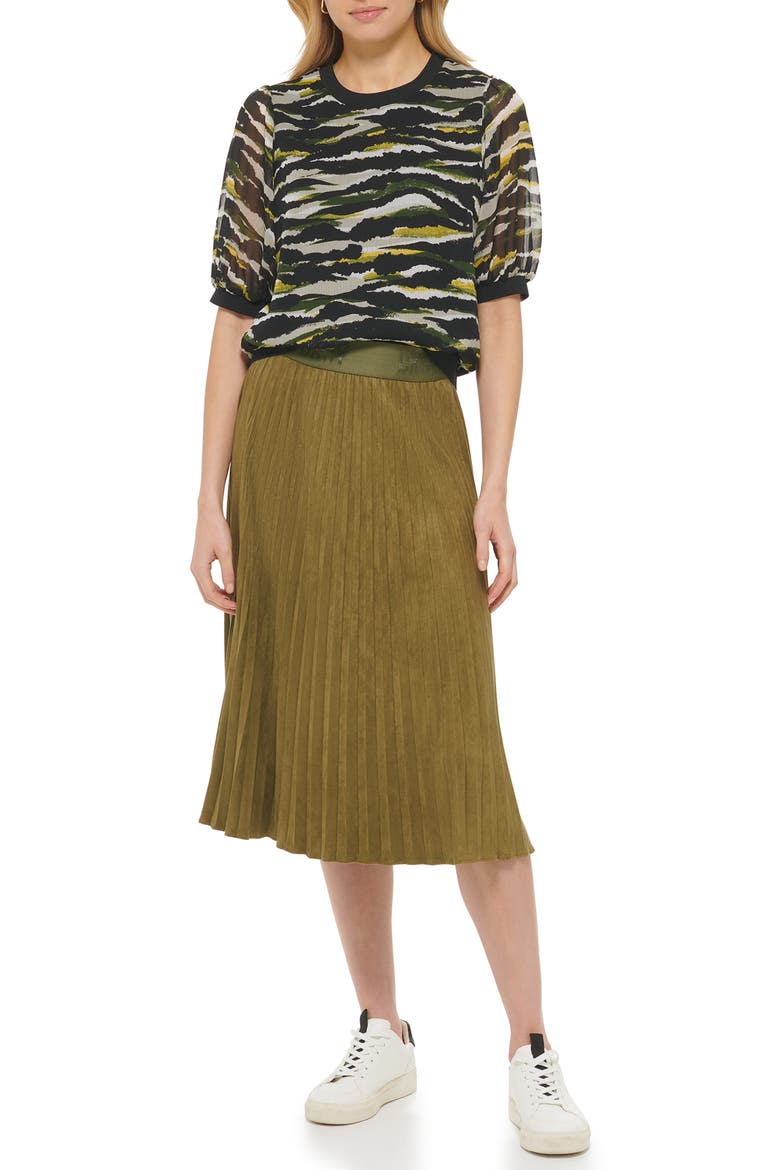 Abstract Print Puff Sleeve Top, Alternate, color, BLACK CADET GREEN MULTI