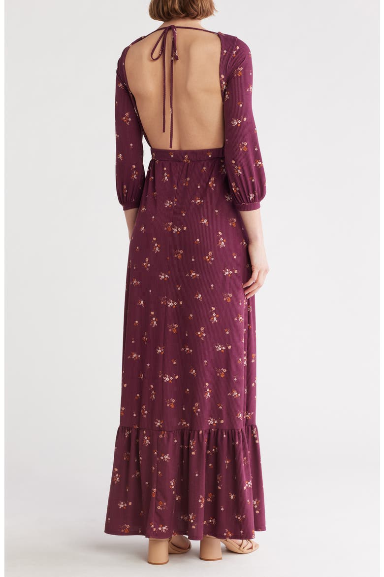 Square Neck Maxi Dress, Alternate, color, MAROON FLORAL RIB PRINT