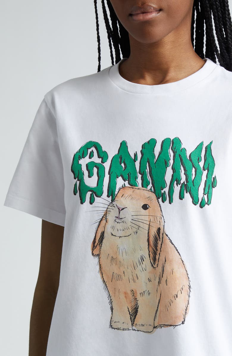 Ganni Bunny Logo Graphic T-Shirt, Alternate, color, 