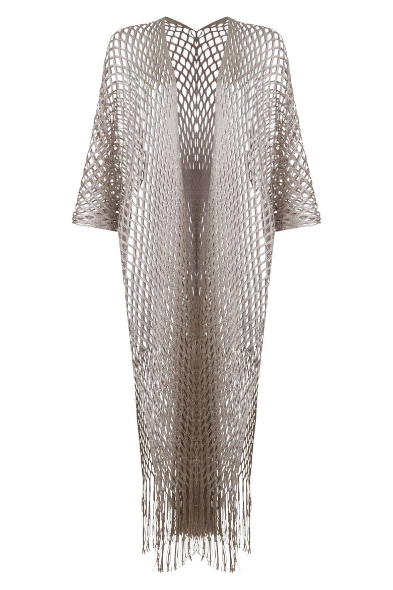 Crochet Fringe Kimono, Alternate, color, TAUPE