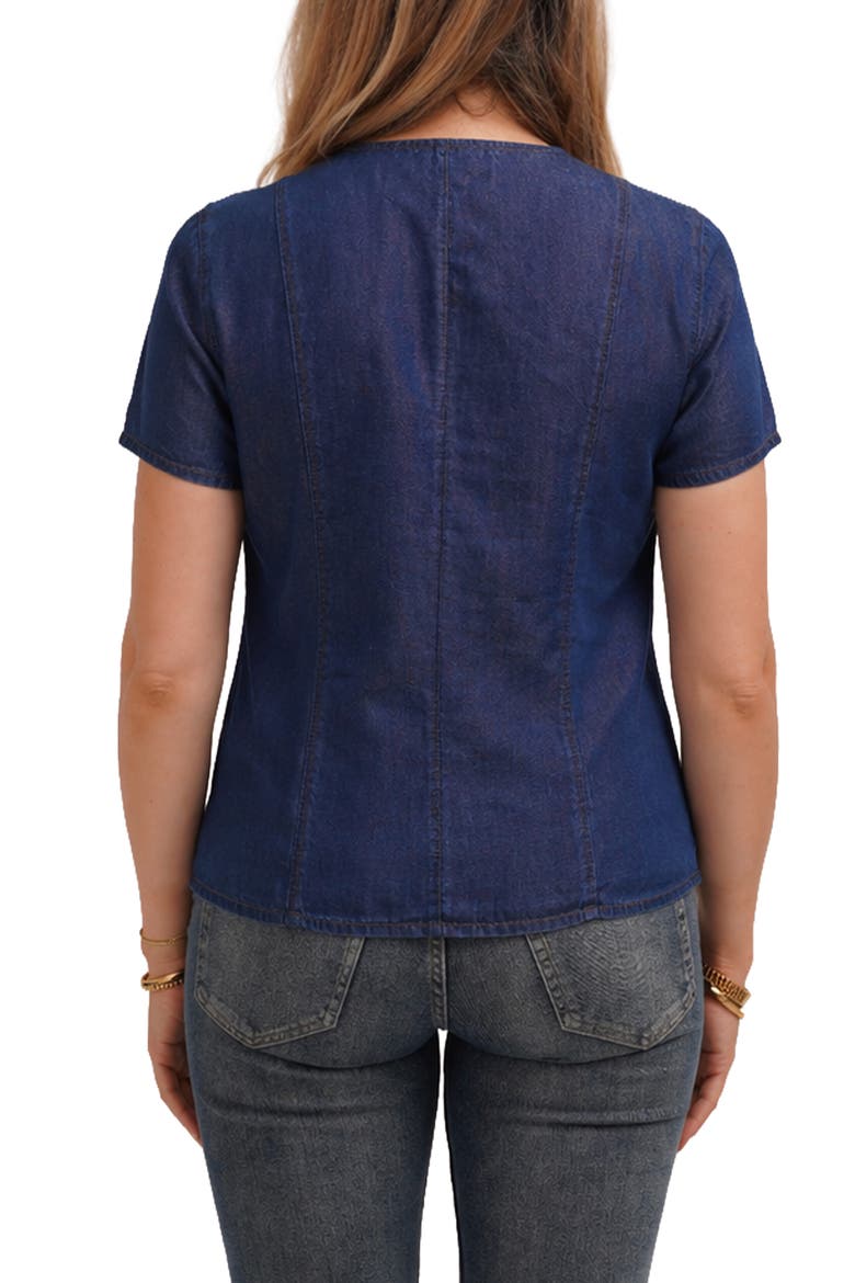 Short Sleeve Button Front Top, Alternate, color, TIDE DENIM