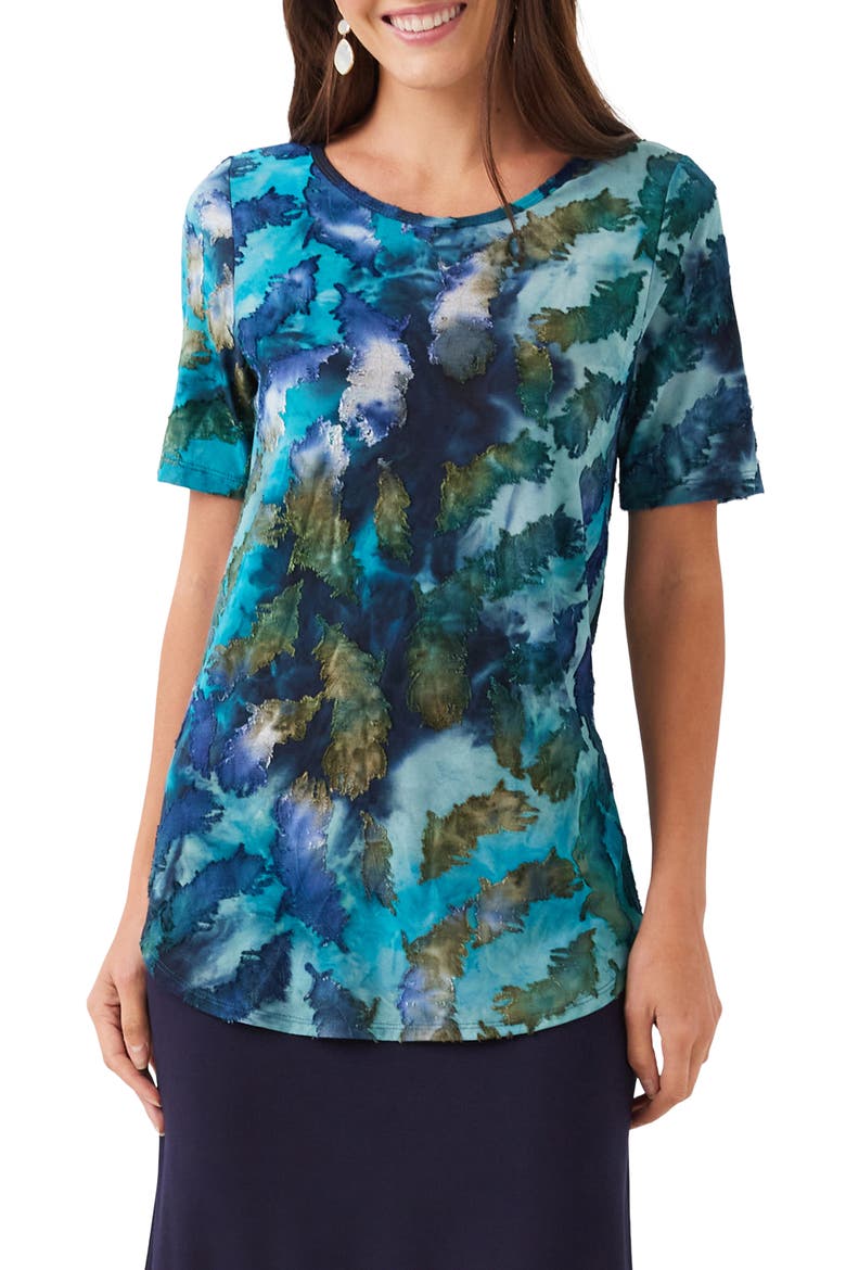 Tie Dye Burnout Shirttail Top, Main, color, TEAL
