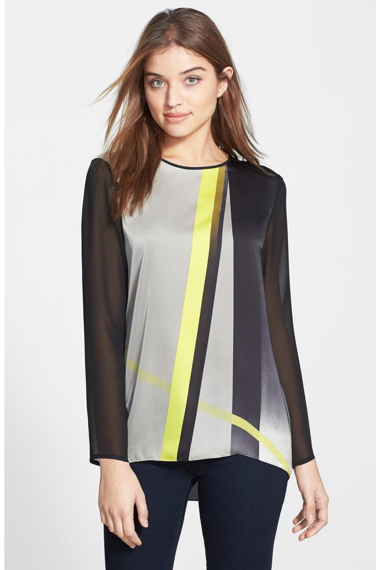 'Modern Structure' Print Front Blouse, Main, color, RICH BLACK
