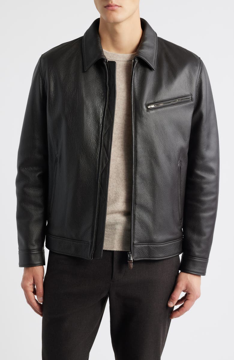Canali Leather Jacket, Main, color, Dark Brown