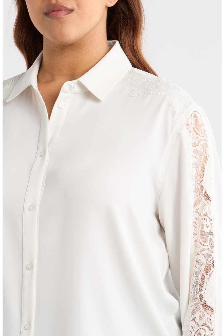 Natasha Lace Trim Button-Up Shirt, Alternate, color, ICE