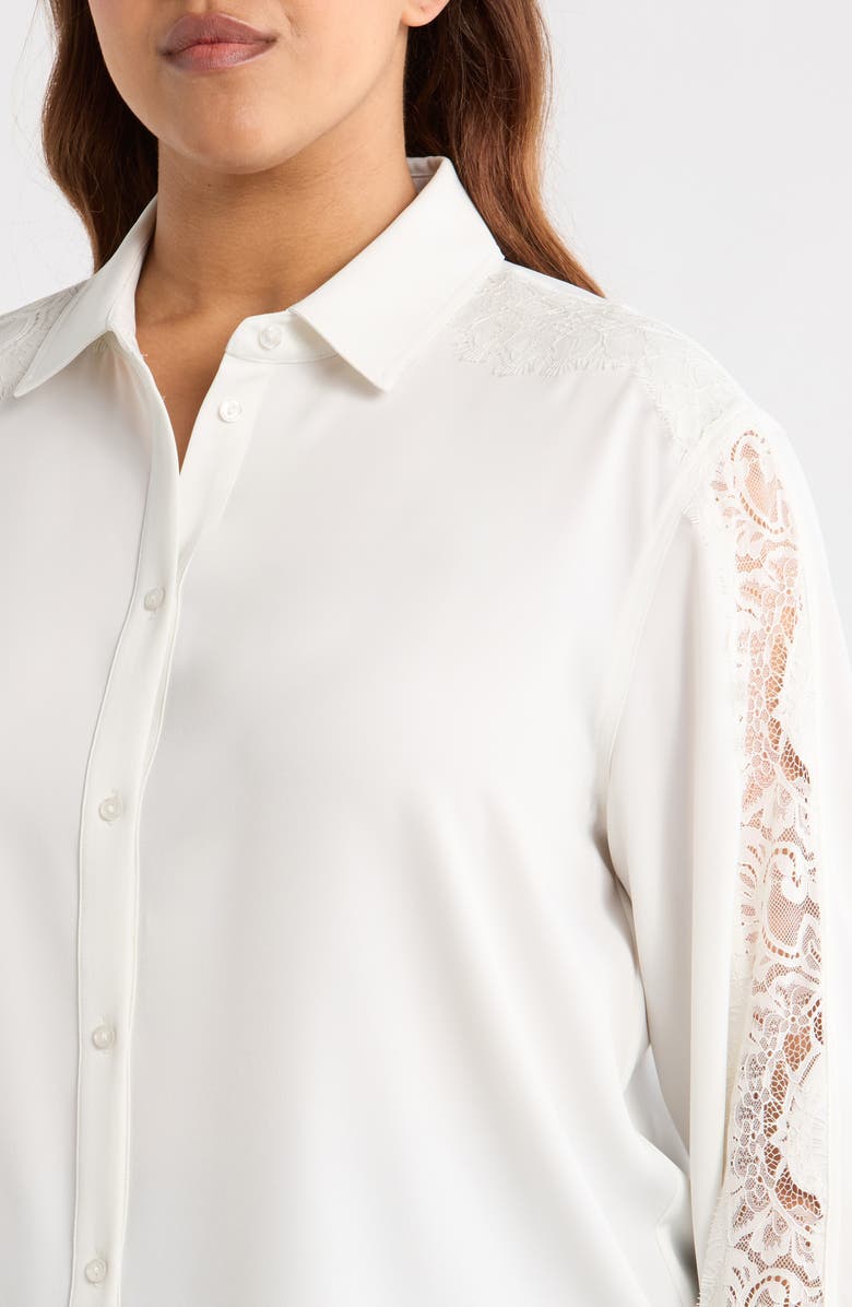 Lysse Natasha Lace Trim Button-Up Shirt, Alternate, color, Ice