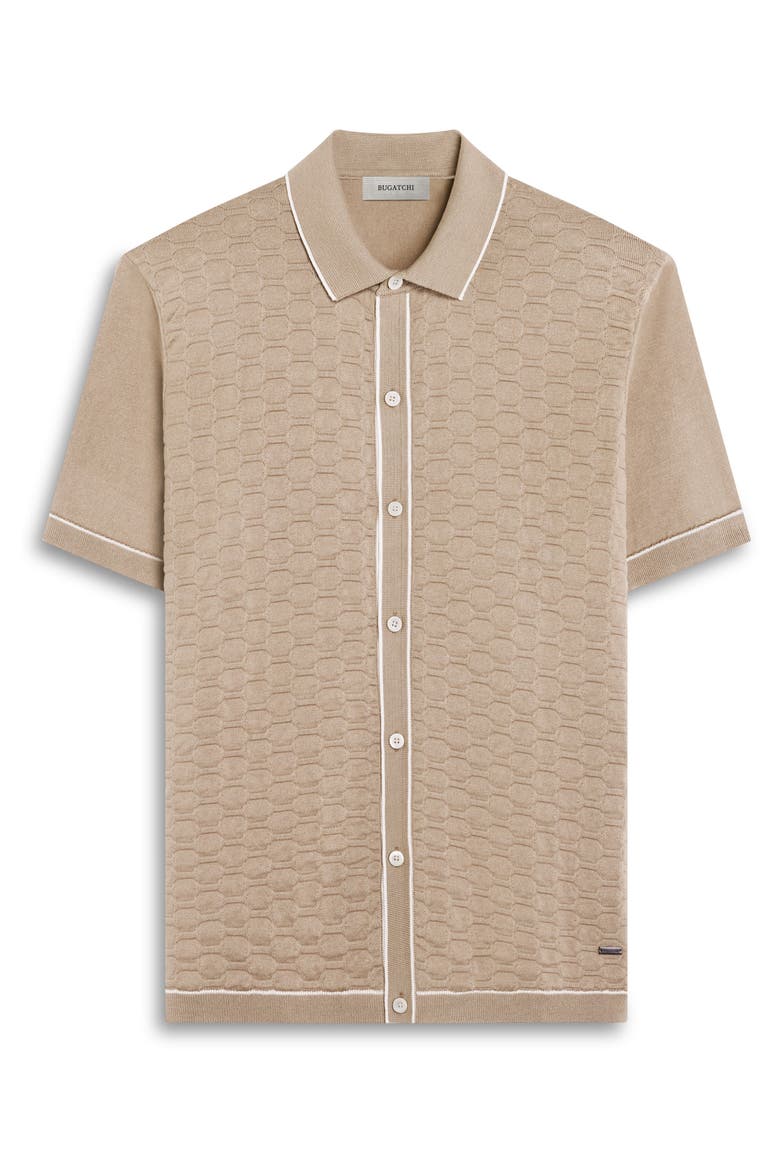 Short Sleeve Full Button Sweater, Alternate, color, COBBLESTONE
