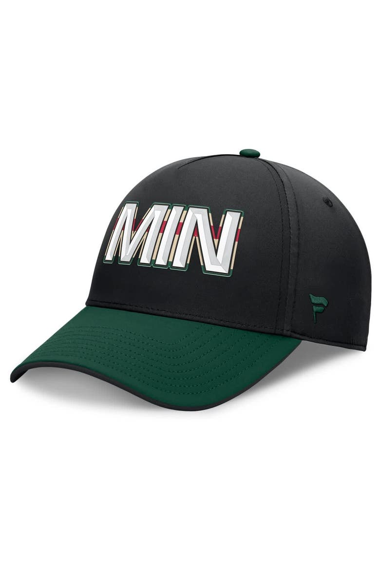 Men's Fanatics Black/Green Minnesota Wild Authentic Pro Rink Team Code Flex Hat, Main, color, Black