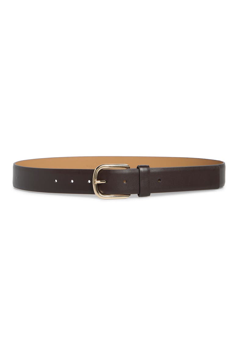 feather edge faux leather belt, Main, color, GANACHE / POLISHED GOLD