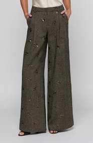 L'AGENCE Allanah Mid Rise Wide Leg Herringbone Trousers