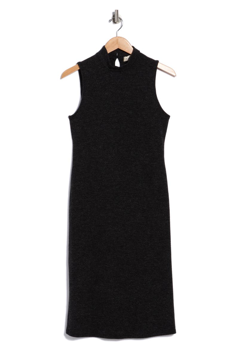 Sleeveless Rib Sweater Dress, Alternate, color, BLACK