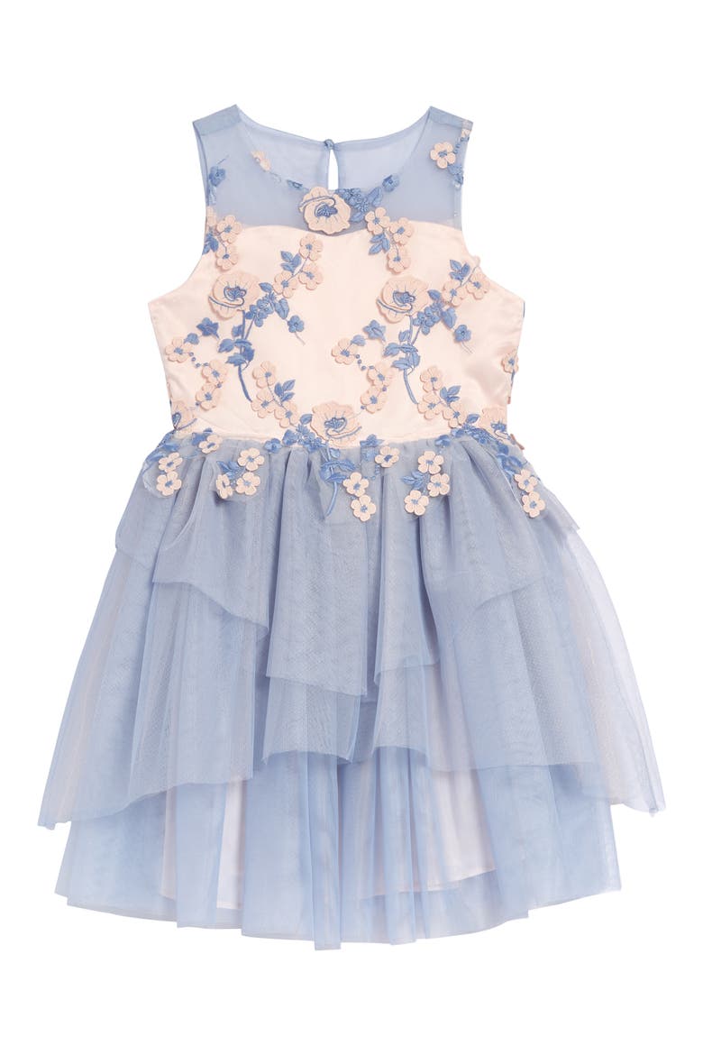 Embroidered Mesh Dress, Main, color, BLUE