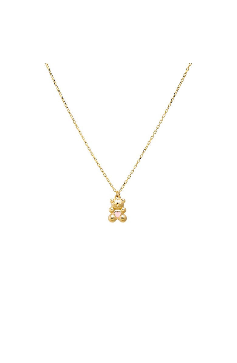 BY ADINA EDEN Kids Pink Heart Bear Necklace 14K, Main, color, 