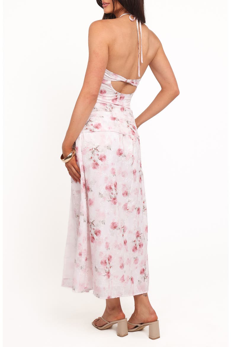 Lelia Floral Pritn Ruched Halter Maxi Dress, Alternate, color, PINK FLORAL