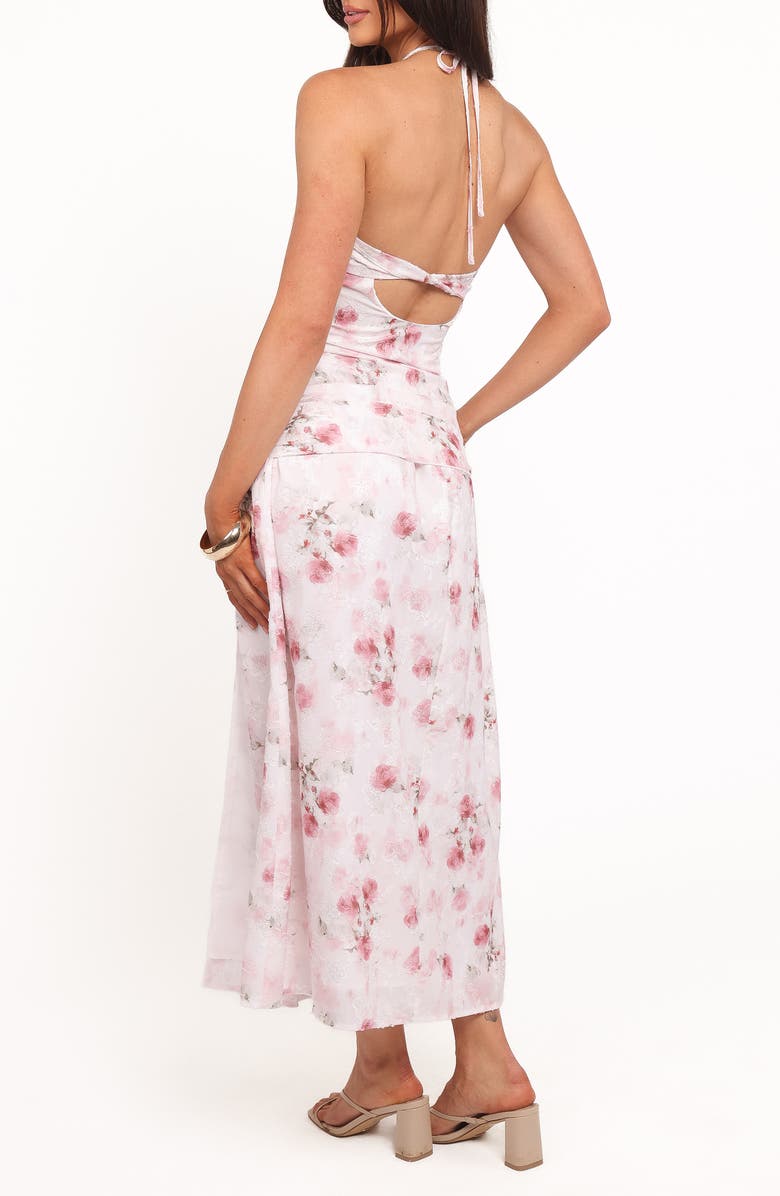 Petal & Pup Lelia Floral Pritn Ruched Halter Maxi Dress, Alternate, color, Pink Floral