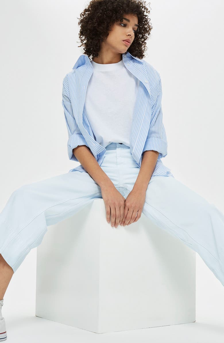 Topshop Pale Blue Crop Wide Leg Jeans, Alternate, color,