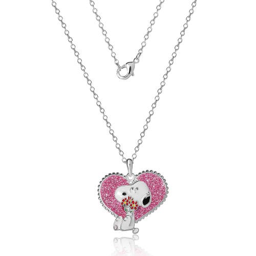 Peanuts Snoopy Heart Flowers Valentine's Day Pendant In Metallic