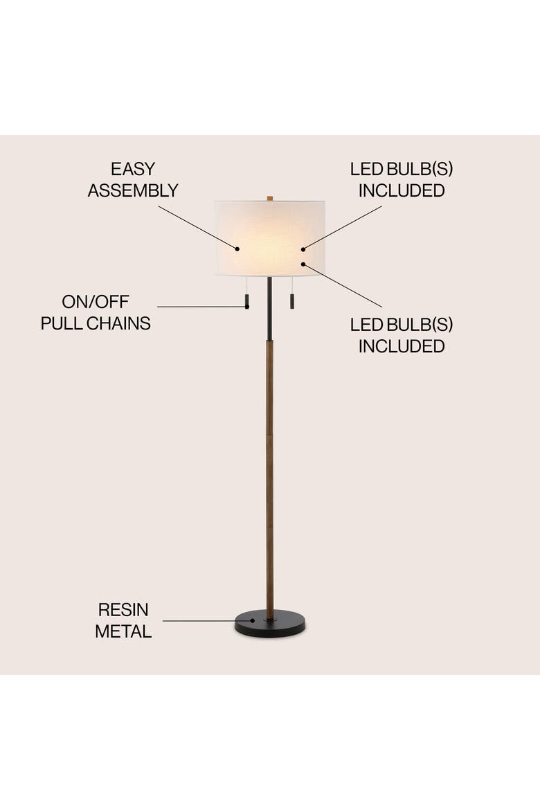 Maude Rustic Farmhouse Iron Candlestick Pull Chains LED Floor Lamp, Alternate, color, Brown Wood Finish/Black