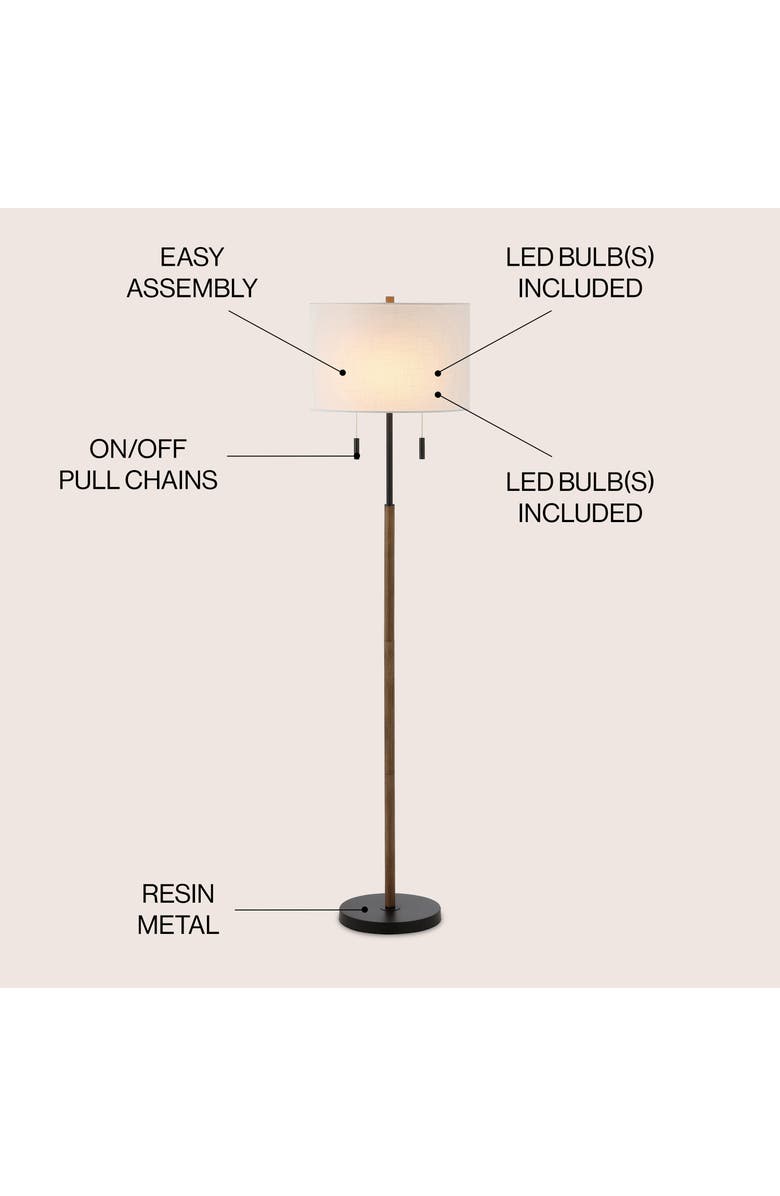 JONATHAN Y Maude Rustic Farmhouse Iron Candlestick Pull Chains LED Floor Lamp, Alternate, color, Brown Wood Finish/Black
