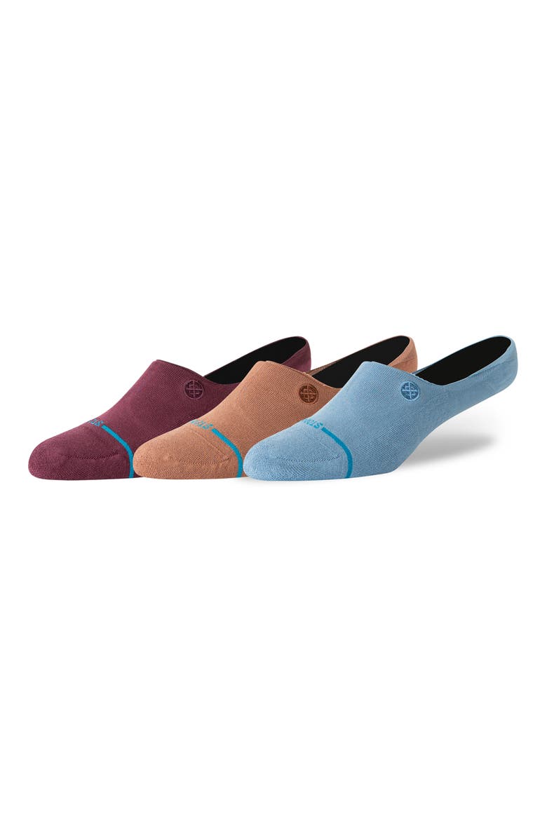 Icon Assorted 3-Pack No-Show Socks, Main, color, BLUE/ TAN/ BURGUNDY