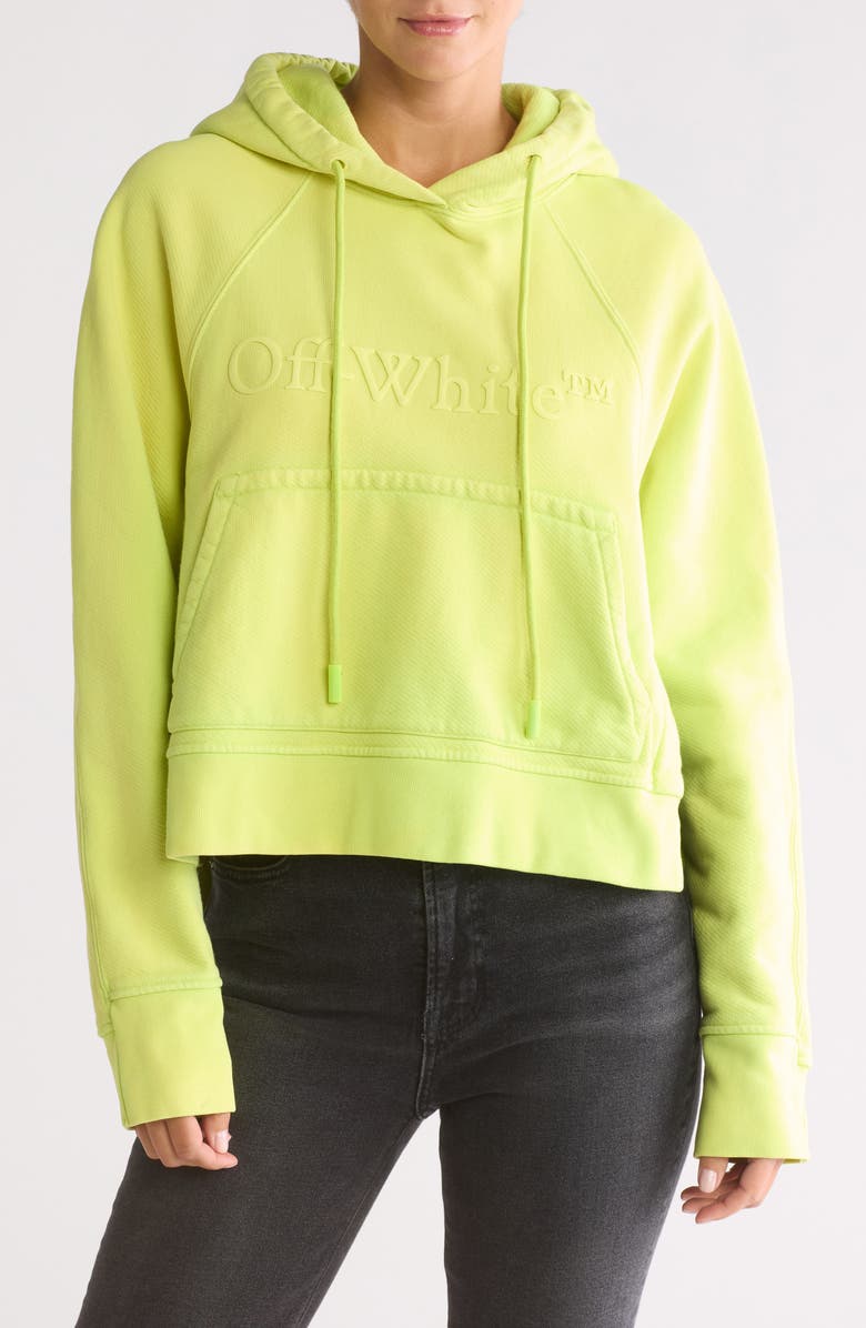 Off-White Laundry Logo Graphic Crop Split Hoodie, Main, color, 