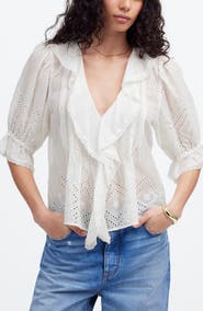 Madewell Pintuck Ruffle Puff Sleeve Top