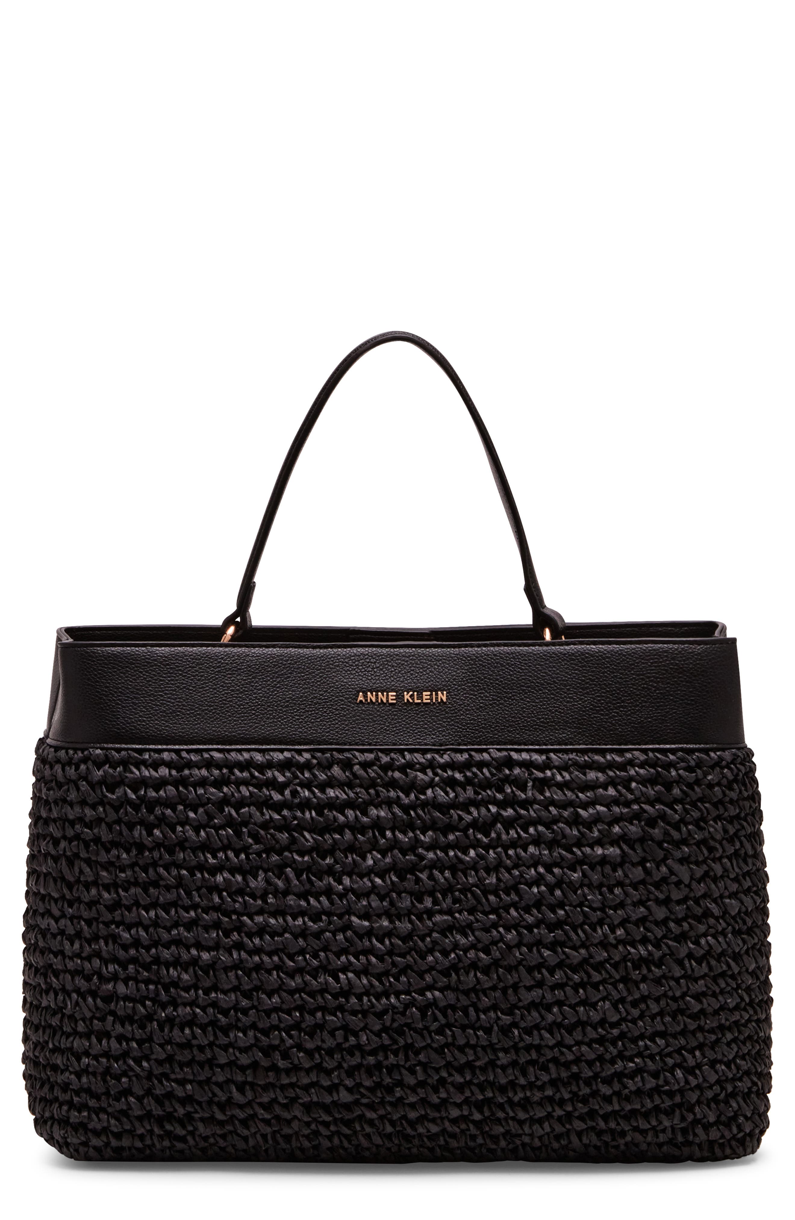 Anne Klein Woven Straw Satchel, Main, color, 