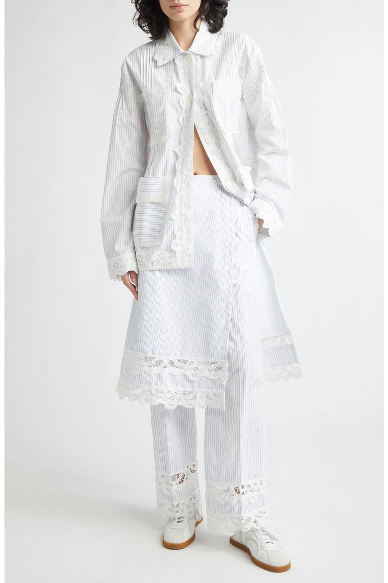 Lace Trim Stripe Wide Leg Pants, Alternate, color, IVORY/ BLACK