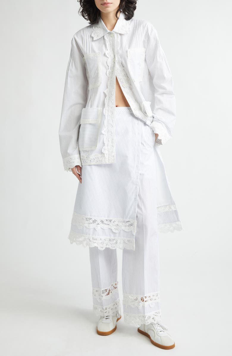 EENK Stripe Lace Trim Cotton Button-Up Shirt, Alternate, color, Ivory/ Black