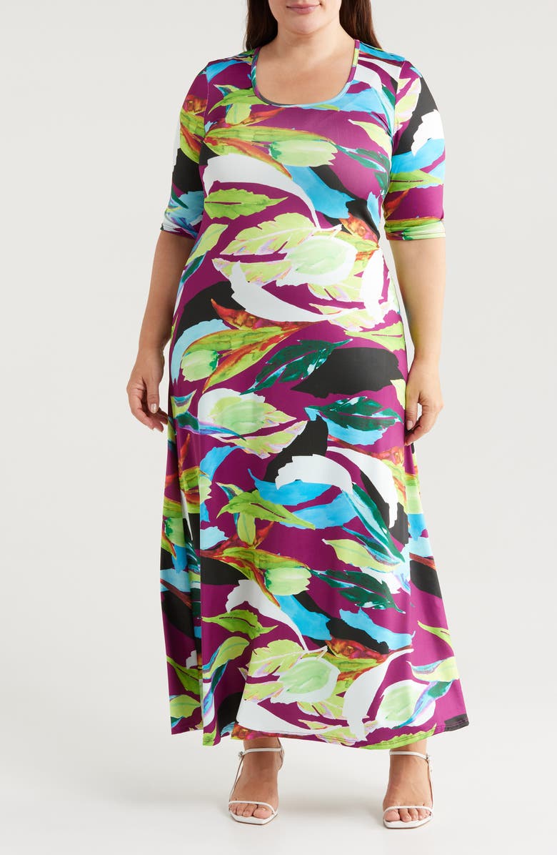 24seven Comfort Apparel Floral Stretch Maxi Dress, Main, color, 