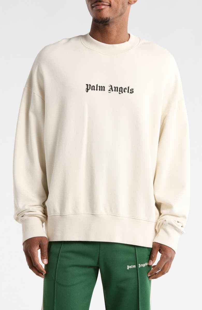 Palm Angels Logo Crewneck Sweater, Main, color, White/Black