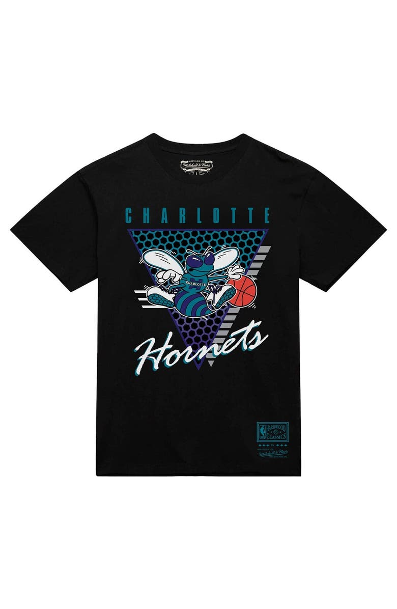 Mitchell & Ness Men's Mitchell & Ness Black Charlotte Hornets Worldwide Collection Tri-Logo T-Shirt, Alternate, color,