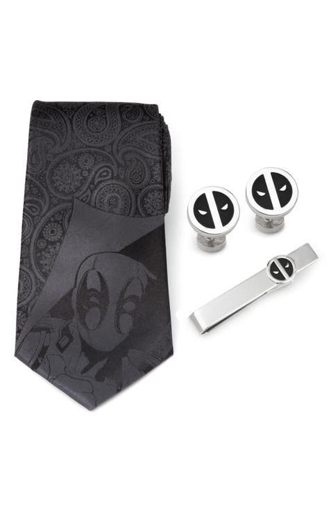 Deadpool Silk Tie, Cuff Links & Tie Bar Set