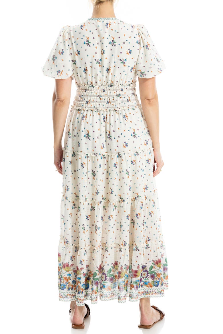Short Sleeve V-Neck Maxi Dress, Alternate, color, CREAM/ PURPLE BLUSH