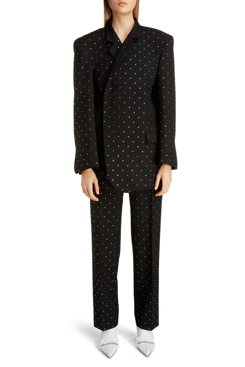 Embellished Straight Leg Wool Pants, Alternate, color, BLACK
