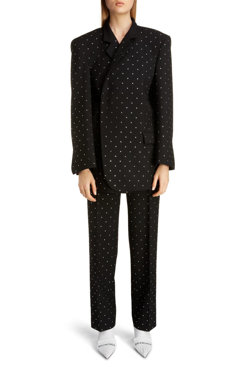 Balenciaga Embellished Straight Leg Wool Pants, Alternate, color,