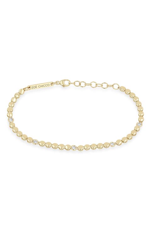 14K Gold Diamond Bezel Disc Link Tennis Bracelet