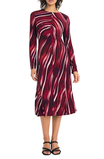 Maggy London Long Sleeve Mesh Midi Dress In Multi