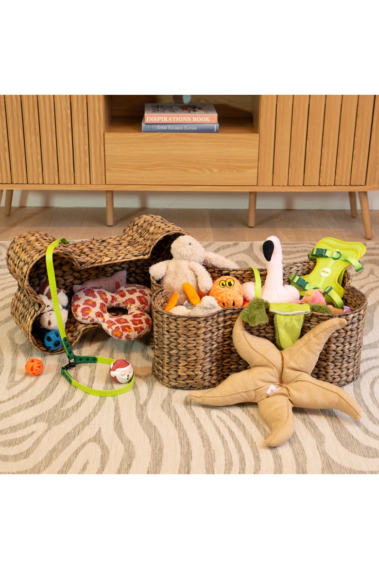 Digby Bone-Shaped Large Hand Woven Water Hyacinth Nesting Pet Toy Organizer Baskets, Alternate, color, Brown