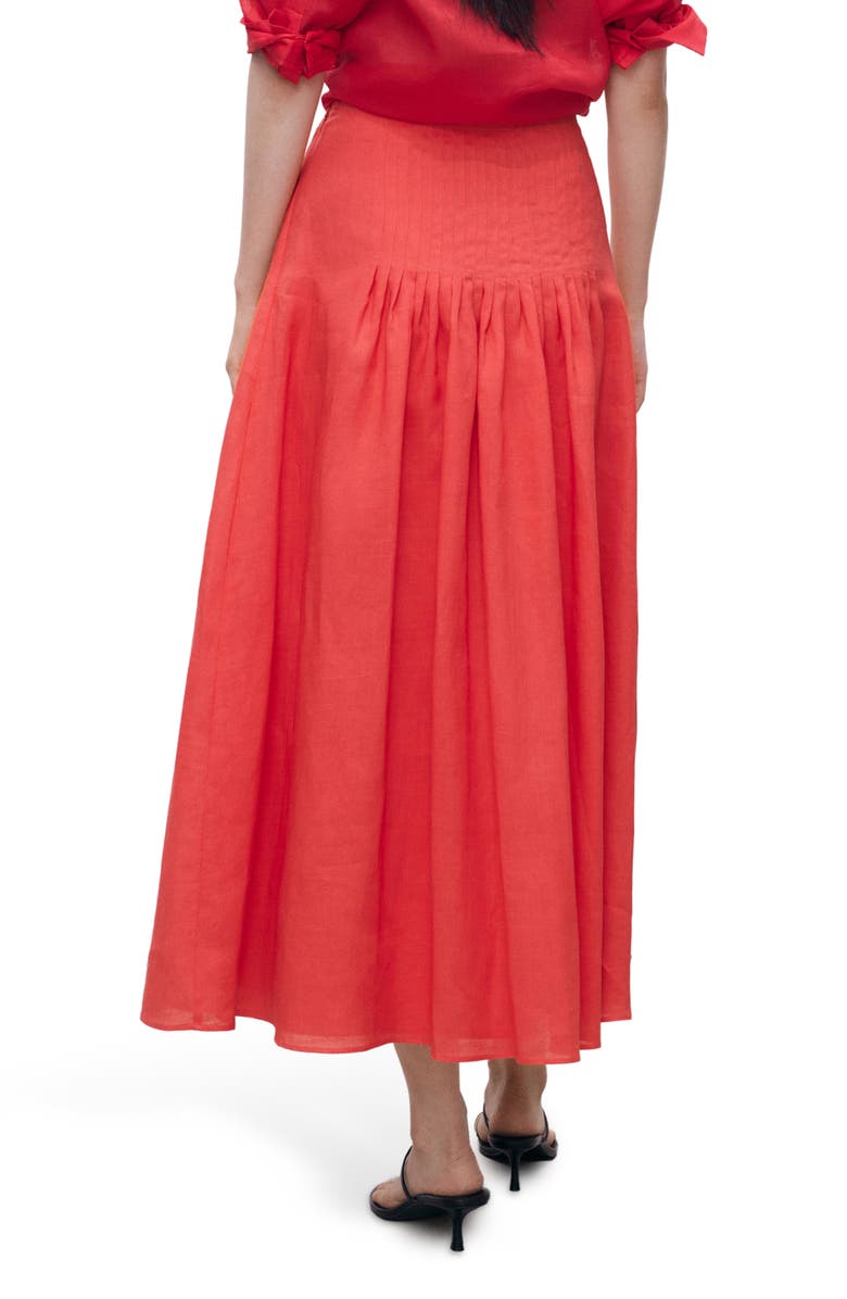 MANGO Pleated Ramie Midi Skirt, Alternate, color, Red