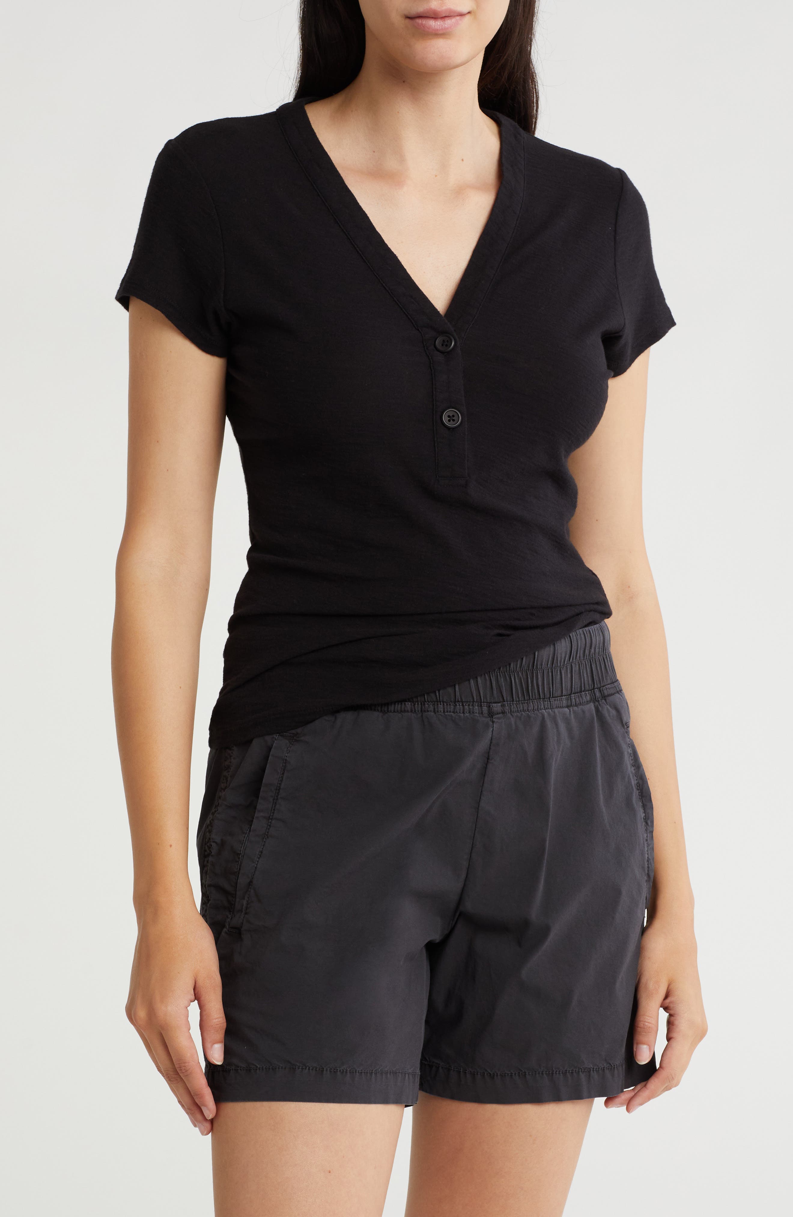 James Perse V-Neck Cotton Blend Henley