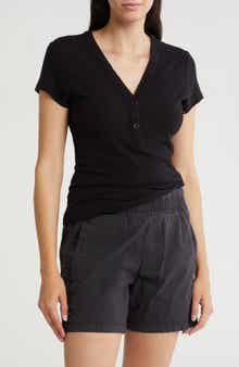 James Perse V-Neck Cotton Blend Henley