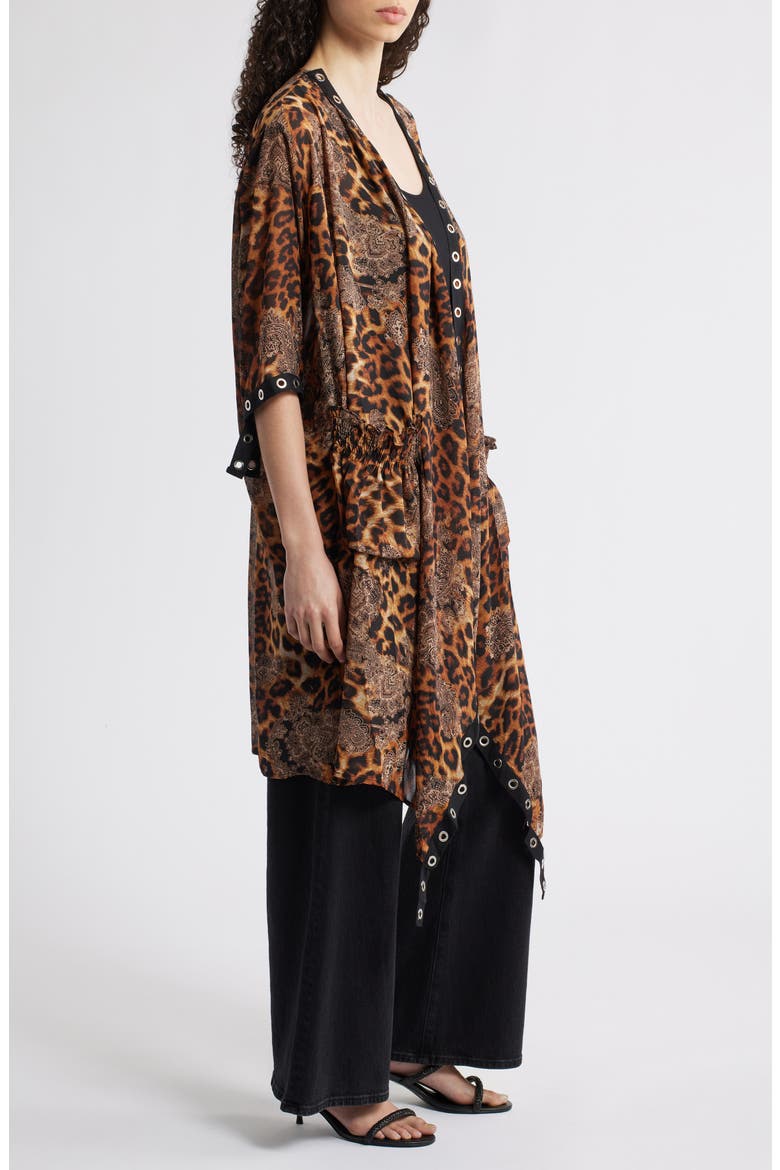 Ellie Grommet Asymmetric Cardigan, Alternate, color, LEOPARD