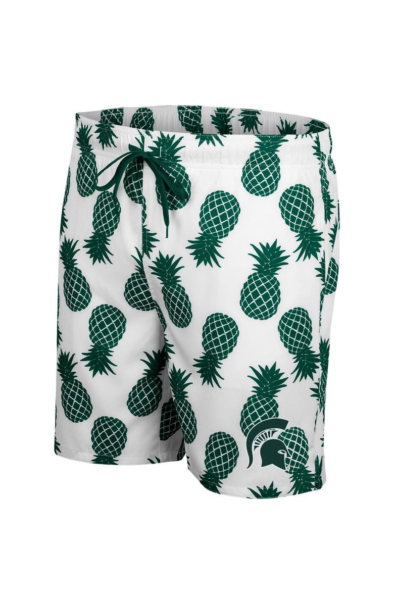 COLOSSEUM Men's Colosseum White/Green Michigan State Spartans Pineapple Swim Shorts, Alternate, color, 