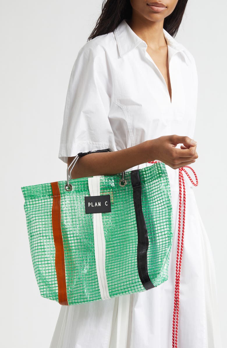 PLAN C Clear Shopper Tote, Alternate, color, Green/ Baked White Black